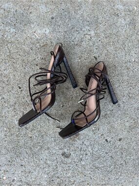 Fashion Nova Dark Brown Lace-Up Square Toe High Heels